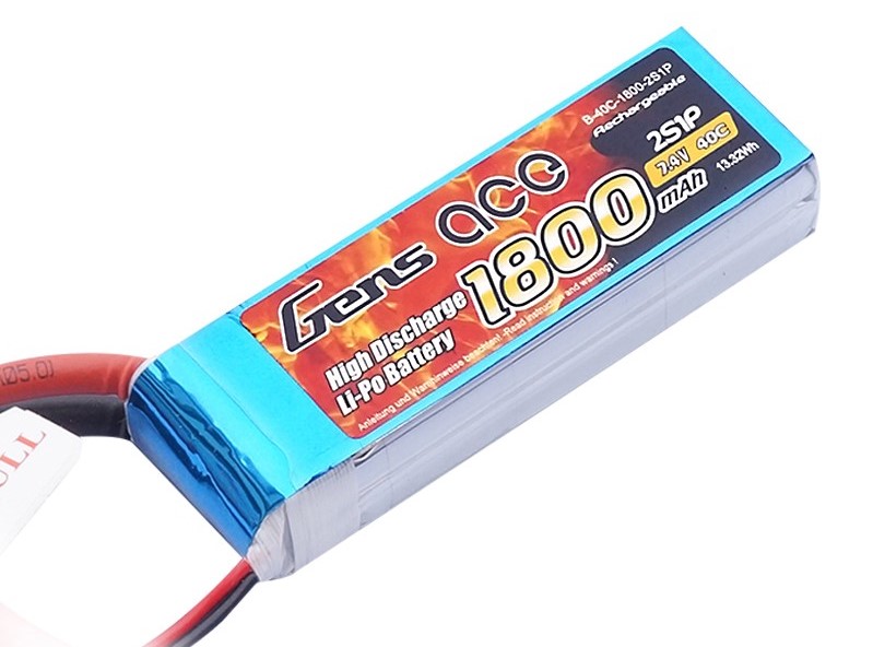  LiPo GensAce - 7.4 1800 40C (2S1P,  T-Plug)