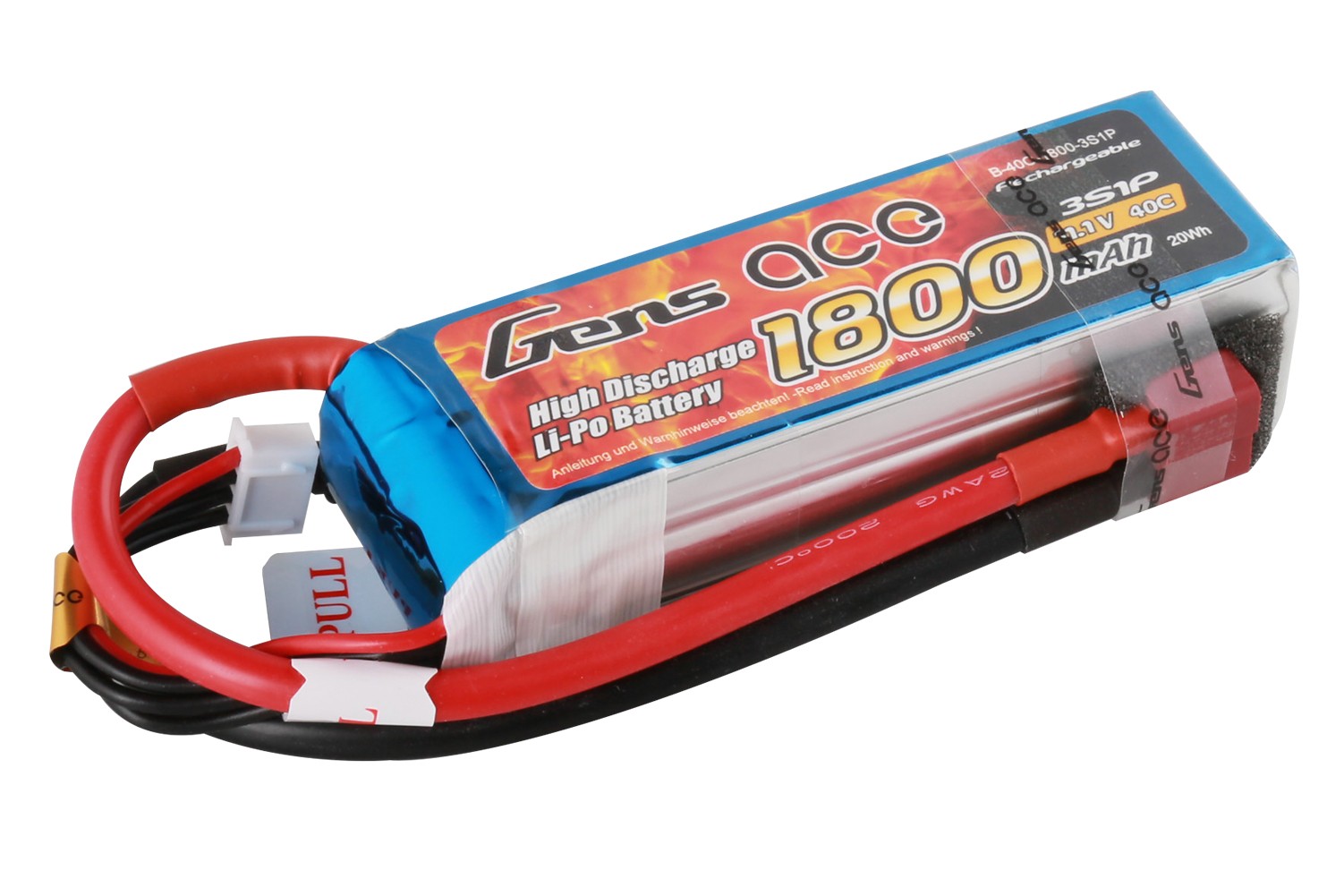  LiPo GensAce - 11.1 1800 40C (3S1P,  T-Plug)