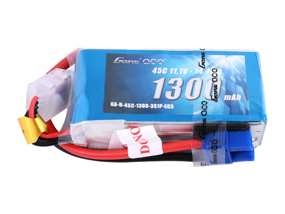 Gens Ace 1300mAh 11.1V 45C 3S1P Lipo Battery Pack with EC3 Plug