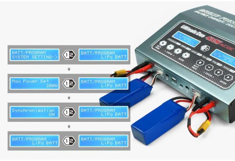   SkyRC D400 Ultimate Duo AC/DC (11-18/220V; 400W; LiXX:1-7S; NiXX:1-18S; Pb:2-24V; C:20A; D:5A; DC Out:6-15V/10A)